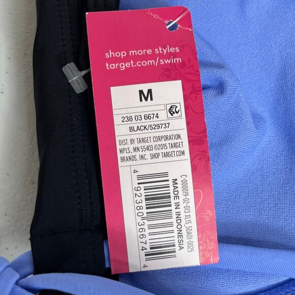 Xhilaration Bathing Swim Suit Top Size Medium Black Blue Bikini Mesh Overlay New - Picture 9 of 9